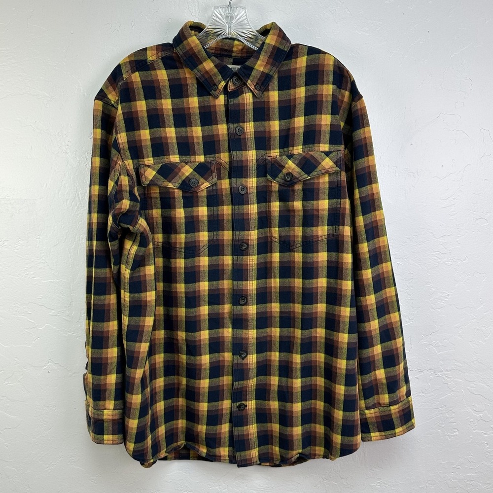 Duluth Trading Co Shirt Mens Large Yellow Plaid Flannel Button Down Workwear